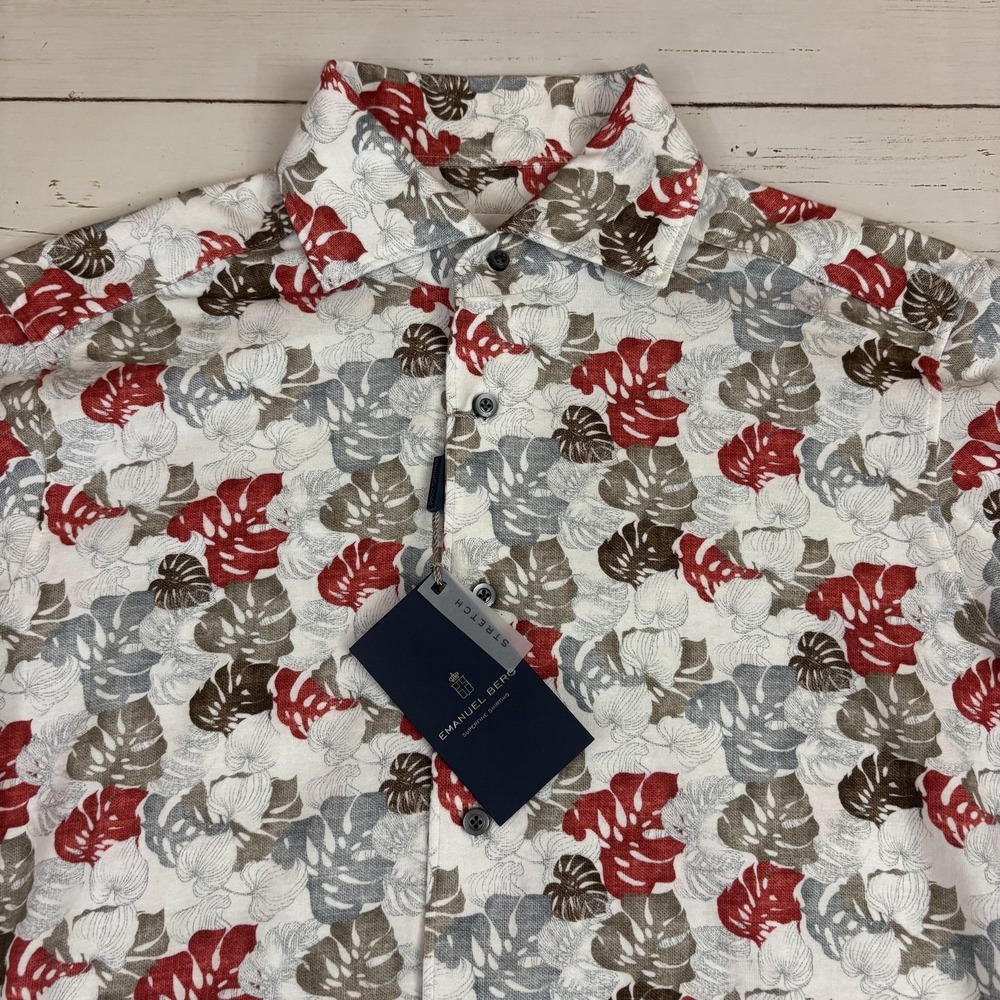 Emanuel Berg Shirt Floral Mens S Multicolor Jersey Knit Short Sleeve Button-Up